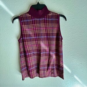 Ann Taylor Plaid Jacquard Mock Neck Sweater